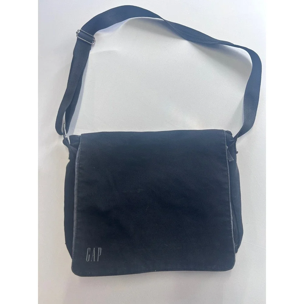 Gap Messenger Bag Unisex Medium Black Canvas Crossbody Flap Pocket